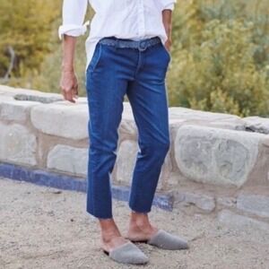 Frank & Eileen Wicklow Italian Performance Denim Cropped Raw Hem Pants - 10